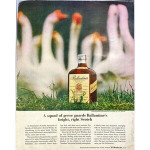 Ballantine's Scotch Whiskey "A squad of geese guard's Bottle" VTG Print Ad 1963
